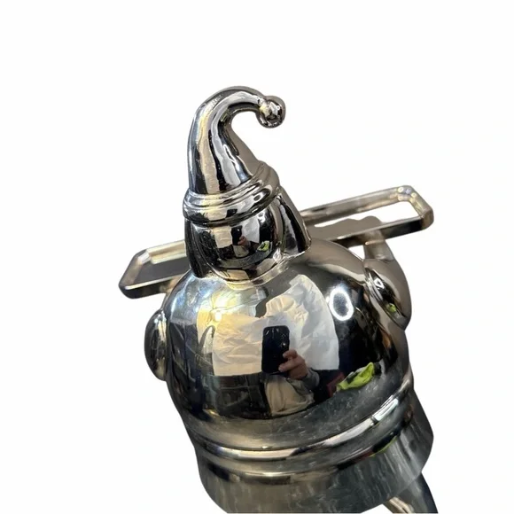 VINTAGE POTTERY BARN SILVER-PLATED SANTA CANDLE HOLDER DISH